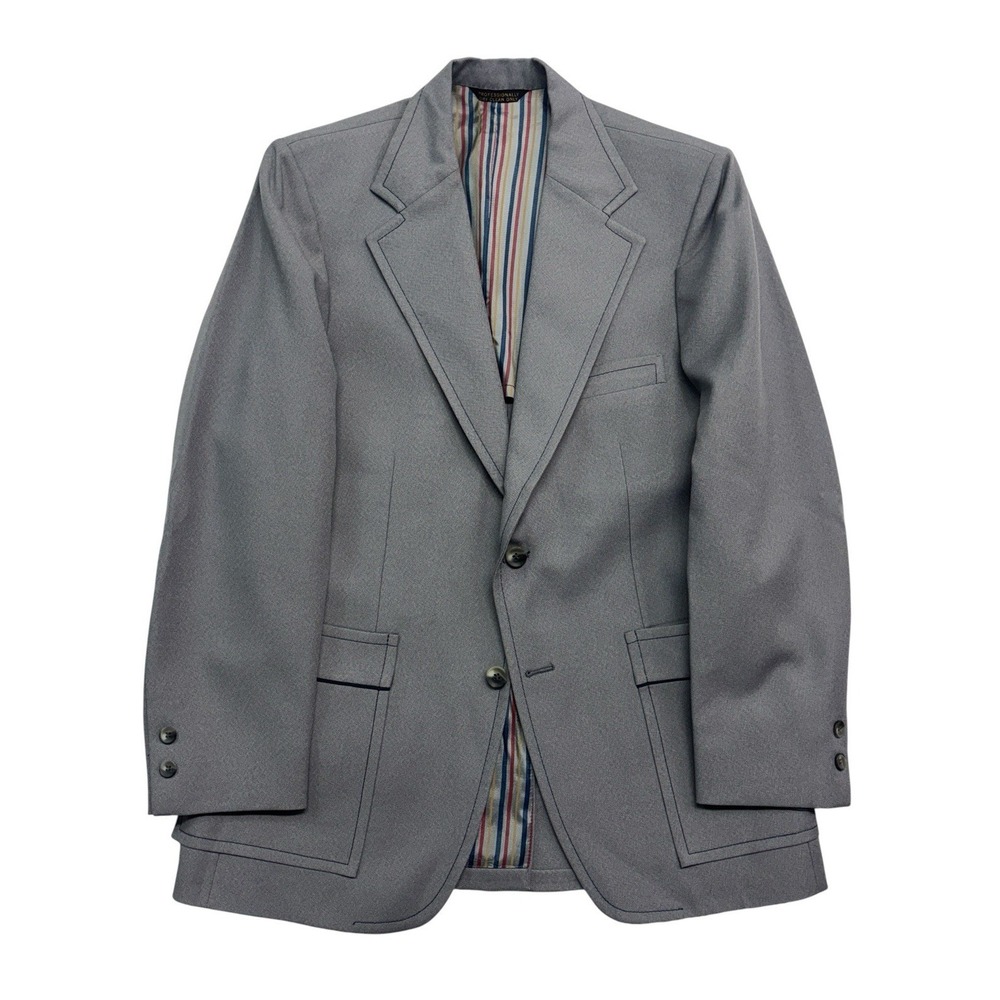 vtg 70s Johnny Carson 38R Gray Pick Stitch Blazer Jacket Sport Suit Coat USA
